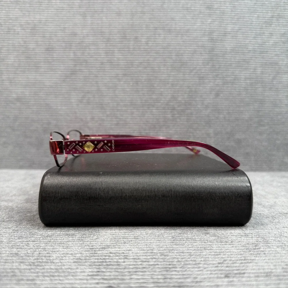 Bebe Burgundy Metal Rectangular Y2K Eyeglasses Purple Crystal Embellished Frames
